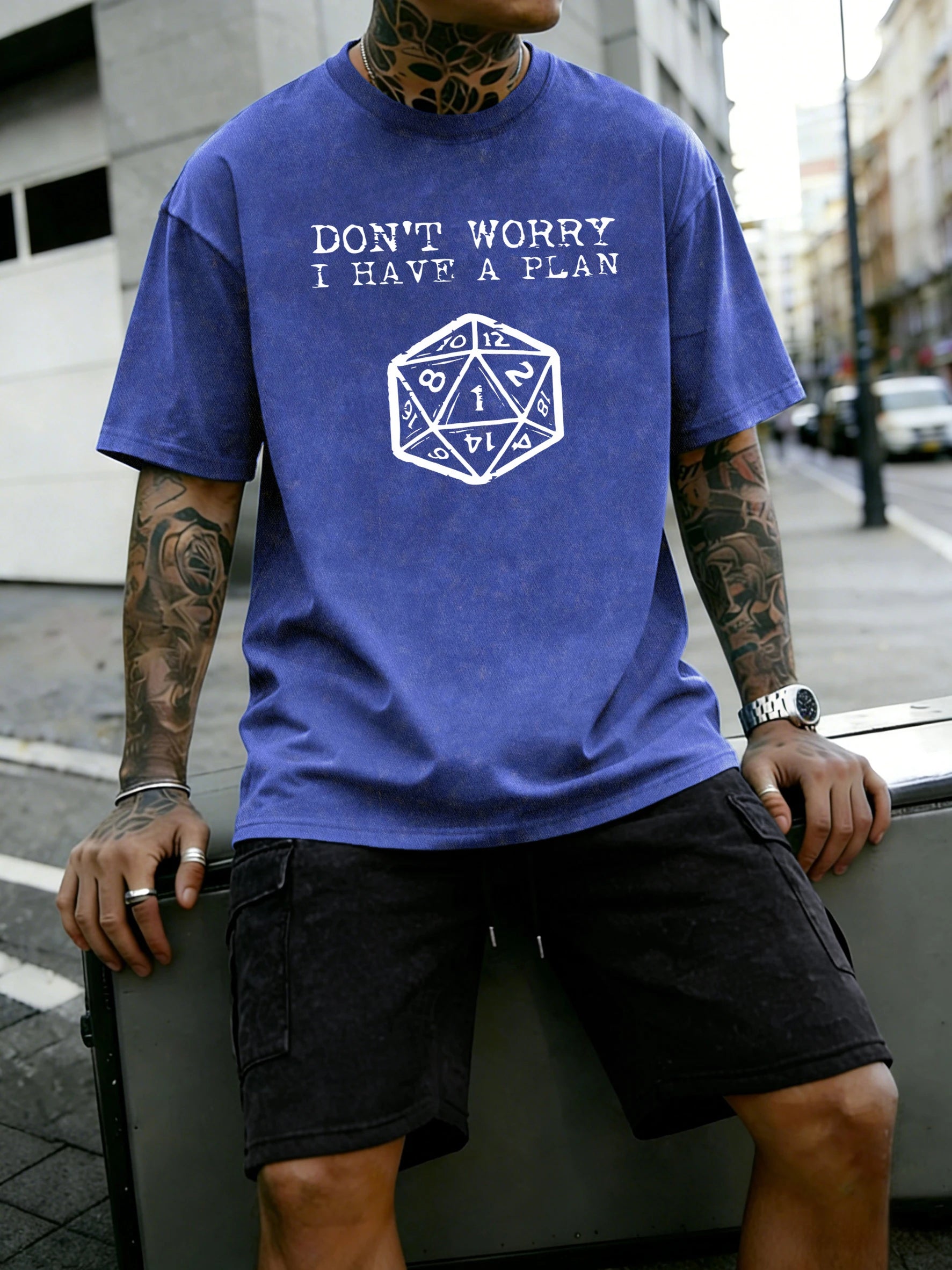 Don'T Worry I Have A Plan Pattern Washed Mans Tee Shirts Sport Casual T Shirt Summer Fashion Clothing Cotton Pocket Short Set