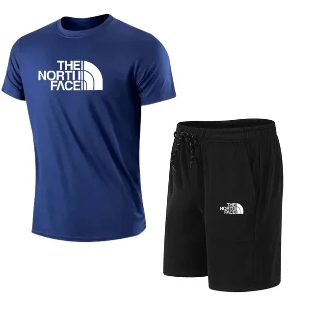2025 New Men's Short Sleeve Sport Suit T-shirt Pants 2 Piece Set Fashionable Sportswear Casual Outdoor Running Clothing Training