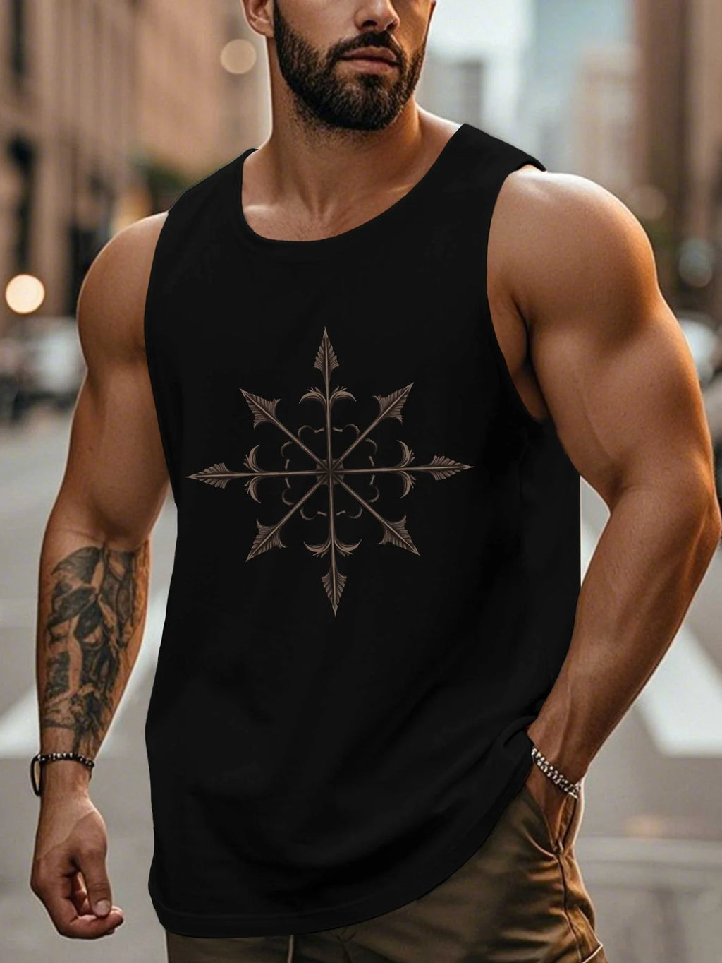 Men's vest, featuring a symmetrical cross-arrow pattern design, a breathable and comfortable sleeveless style