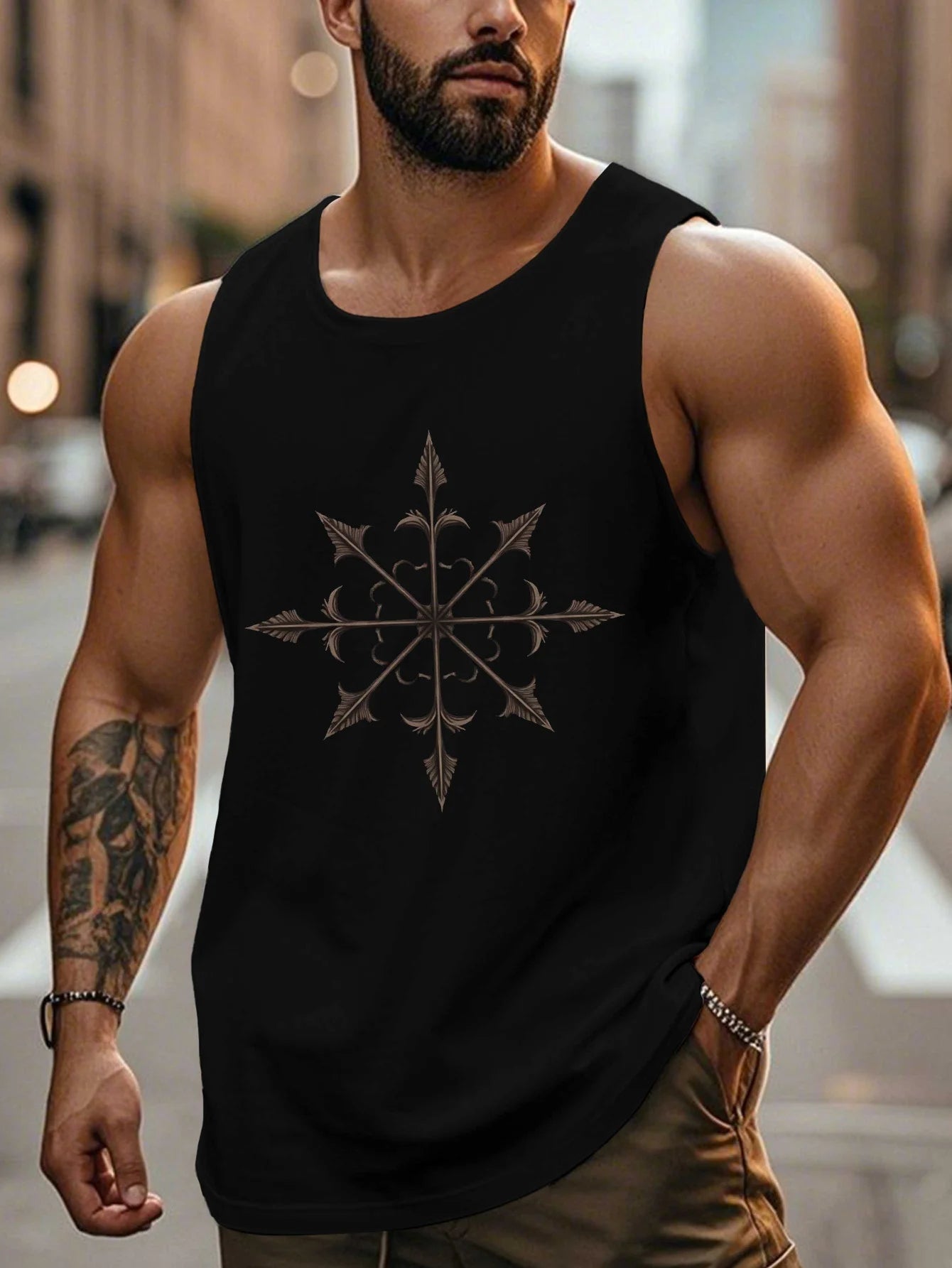 Men's vest, featuring a symmetrical cross-arrow pattern design, a breathable and comfortable sleeveless style