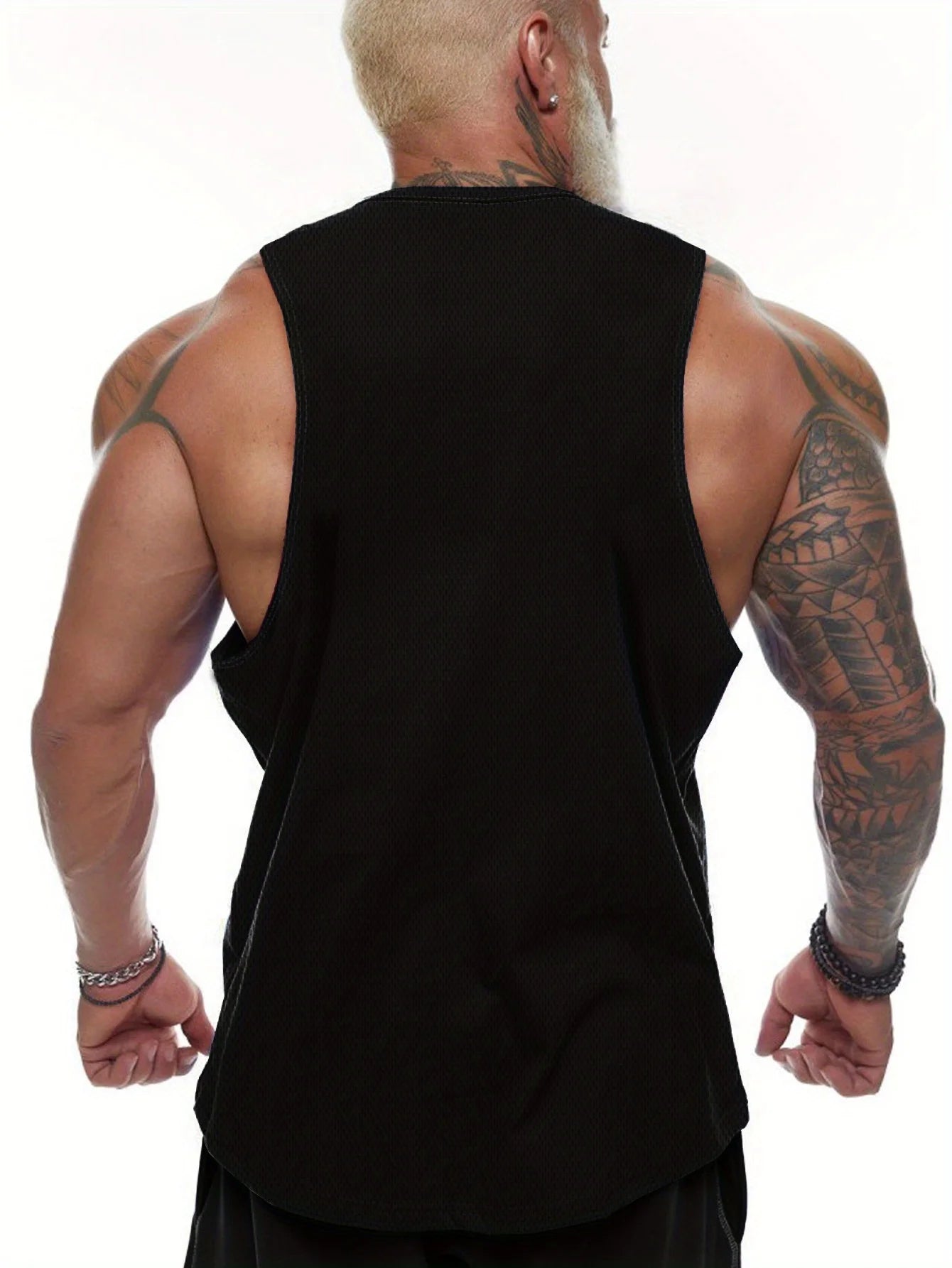Fashionable trend muscular tough guy style - dumbbell fitness print sports tank top