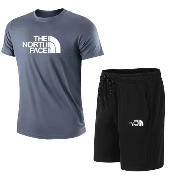 2025 New Men's Short Sleeve Sport Suit T-shirt Pants 2 Piece Set Fashionable Sportswear Casual Outdoor Running Clothing Training