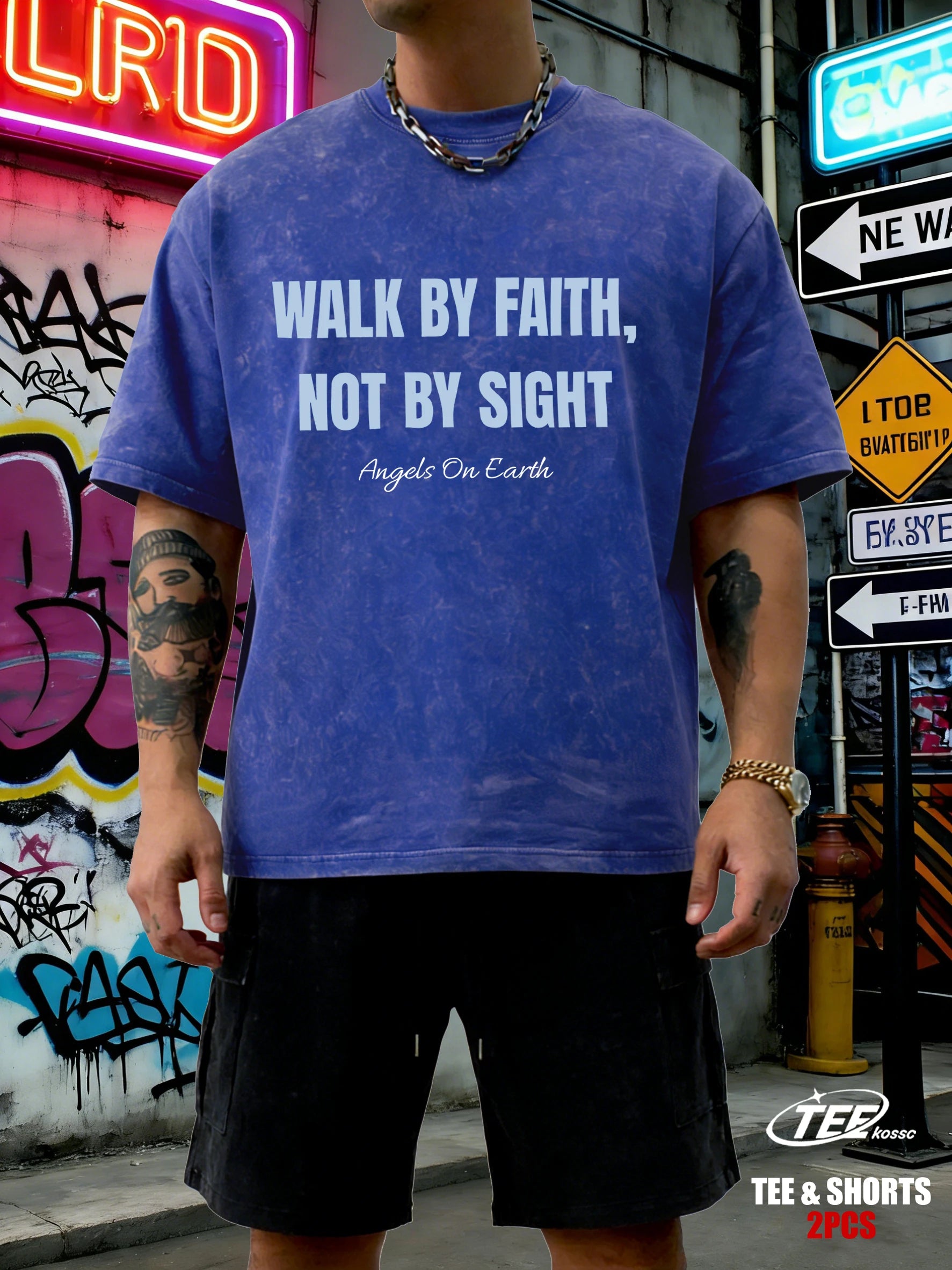 Walk By Faith Not By Sight Printed Snow Wash T-Shirts Mans Cotton T-Shirt Sportsuit Clothing Crewneck Loose Short Sleeve