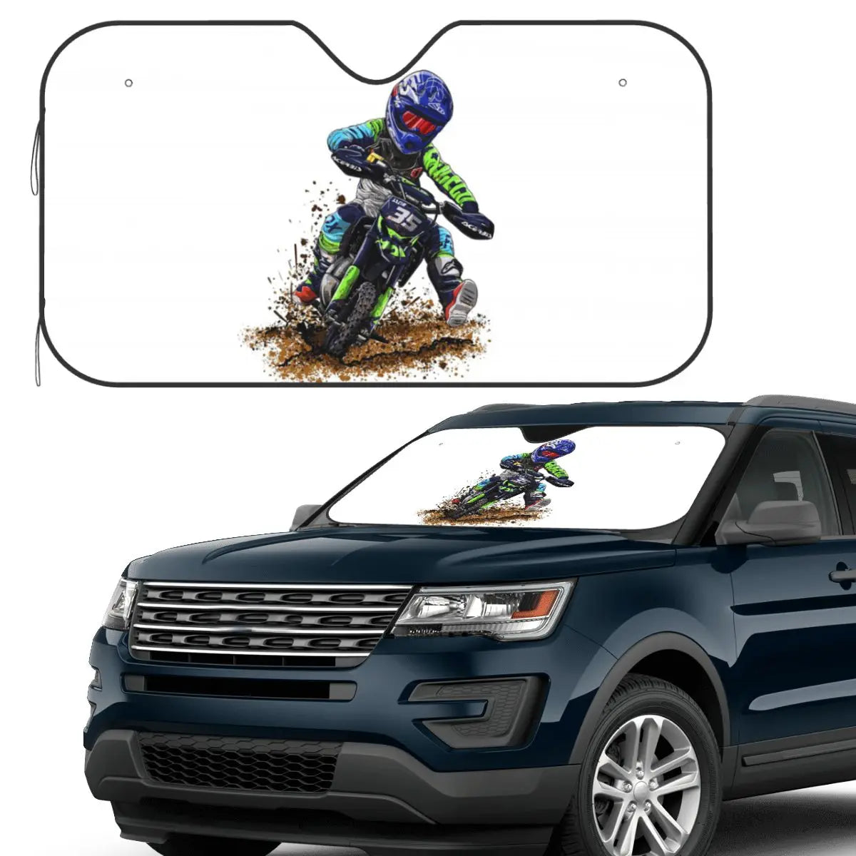 Motocross Dirt Bike Studios MX Rider 35 Sunshade Windscreen Car Front Windshield Window Sun Visor Accessories Covers