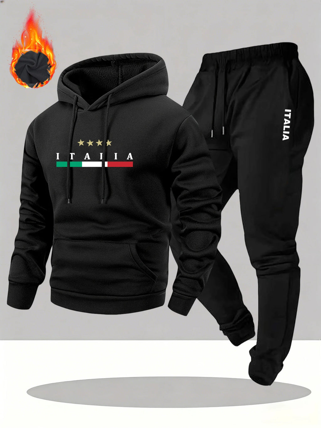 2026 ITALIA Printed Sportswear Set Men's Hooded Sweatshirt Long Pants Set Spring and Autumn Casual Warm Streetwear Male Clothing