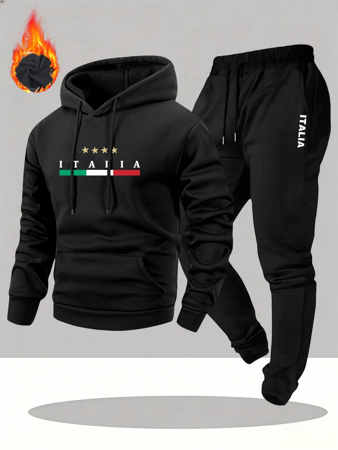 2026 ITALIA Printed Sportswear Set Men's Hooded Sweatshirt Long Pants Set Spring and Autumn Casual Warm Streetwear Male Clothing