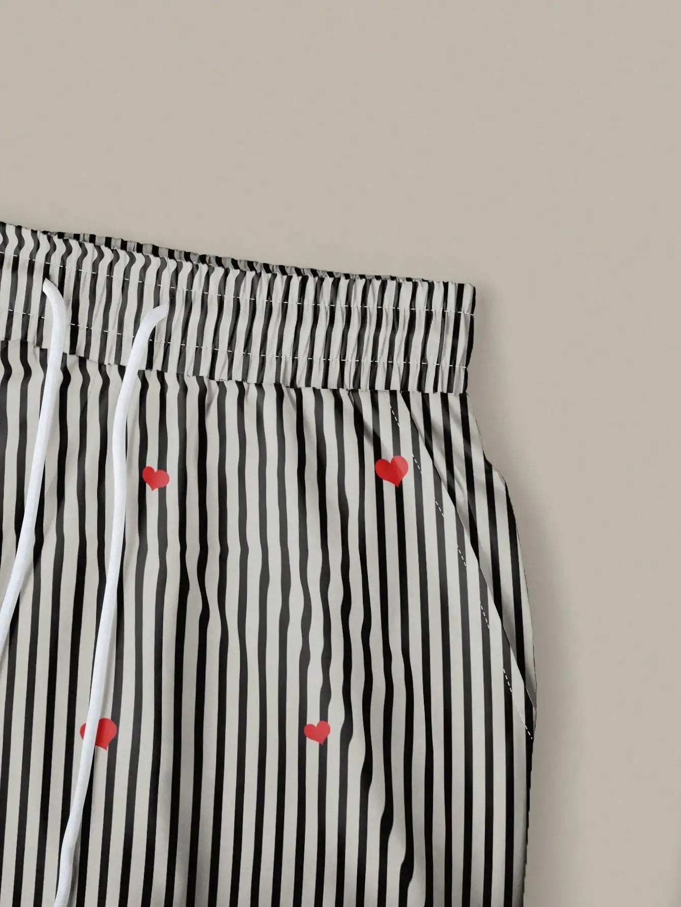 INAWLY Women's Heart Print Round Neck Short Sleeve T-Shirt And Drawstring Waist Striped Pants Casual Suit
