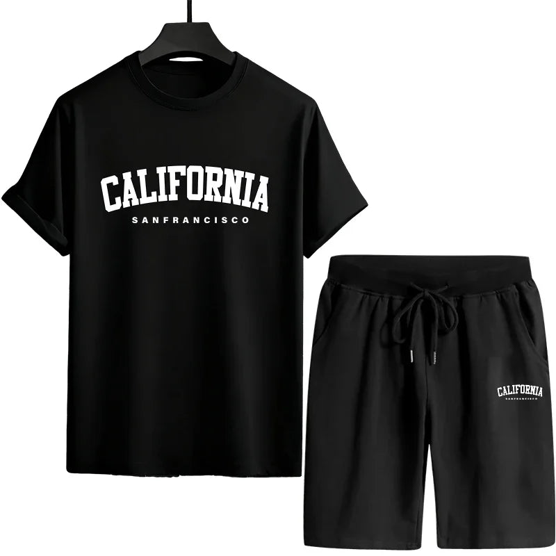 Hot Sales Mens T-shirt Tracksuit Print Casual Loose T-shirt Summer Sports Jogging Man Clothing Single Piece Short Sleeve Shorts