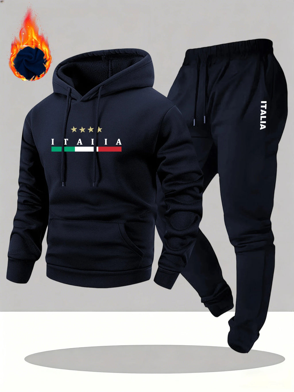 2026 ITALIA Printed Sportswear Set Men's Hooded Sweatshirt Long Pants Set Spring and Autumn Casual Warm Streetwear Male Clothing