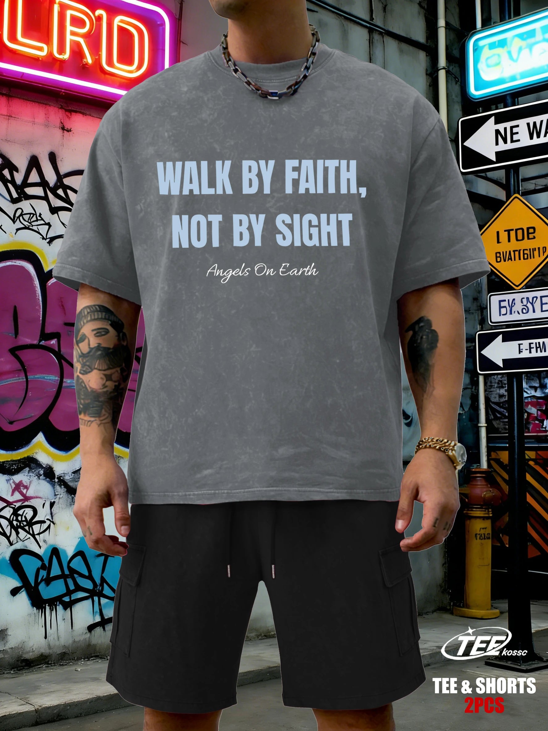 Walk By Faith Not By Sight Printed Snow Wash T-Shirts Mans Cotton T-Shirt Sportsuit Clothing Crewneck Loose Short Sleeve