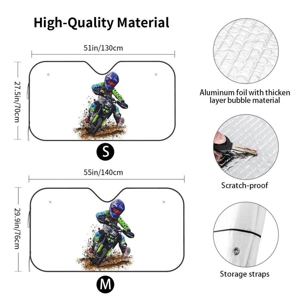 Motocross Dirt Bike Studios MX Rider 35 Sunshade Windscreen Car Front Windshield Window Sun Visor Accessories Covers