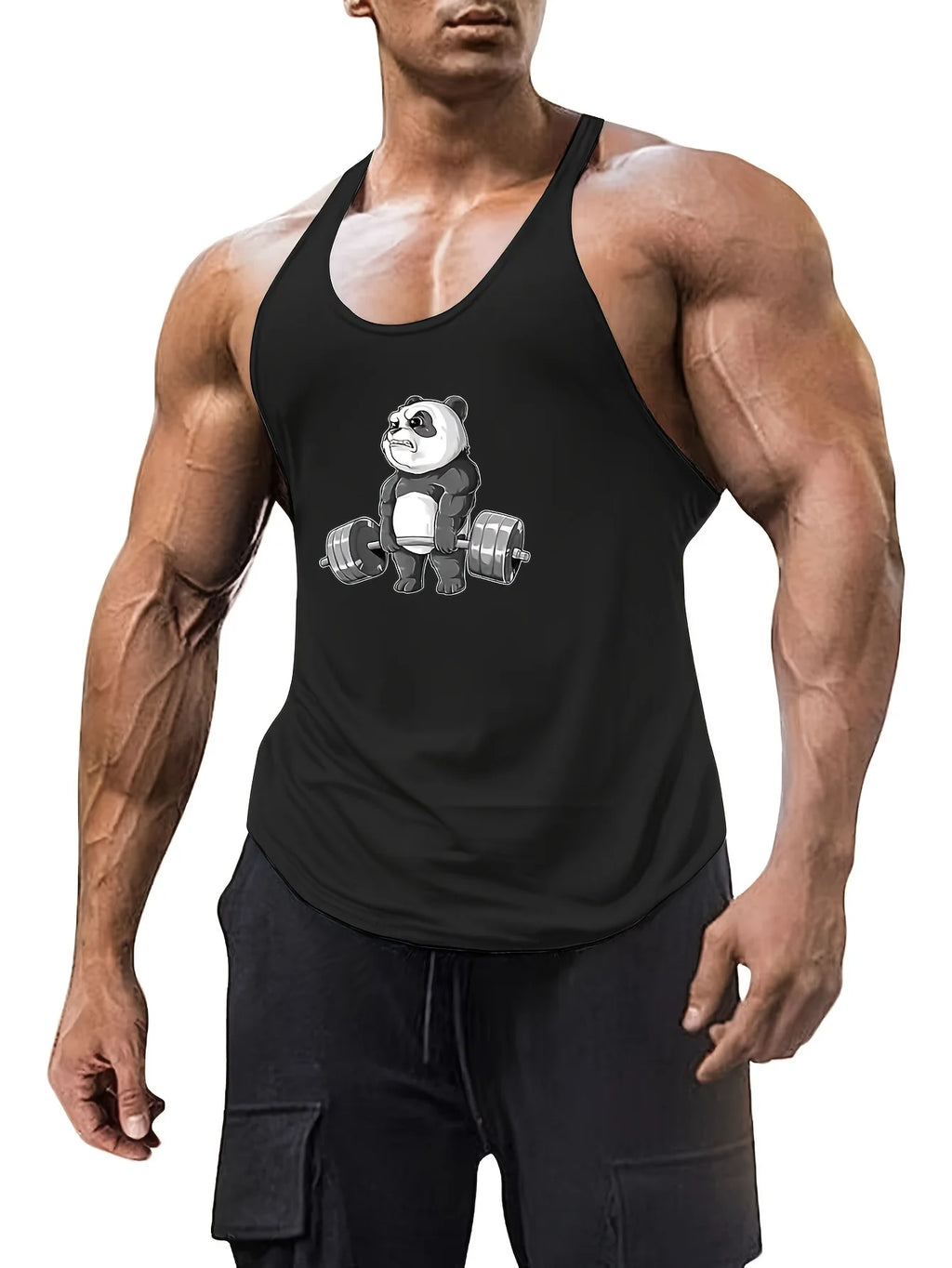Cartoon panda print men's vest - Casual sleeveless sports vest - Breathable and comfortable top