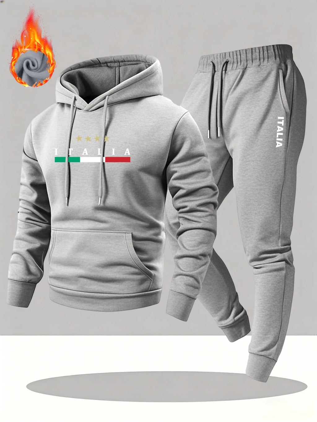 2026 ITALIA Printed Sportswear Set Men's Hooded Sweatshirt Long Pants Set Spring and Autumn Casual Warm Streetwear Male Clothing
