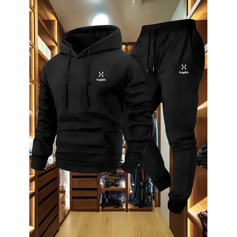 Men's Casual Two-Piece Suit Long Sleeve Hoodie Sweatshirt and Long Pants with Pockets Autumn Winter Regular Fit Outdoor Wear
