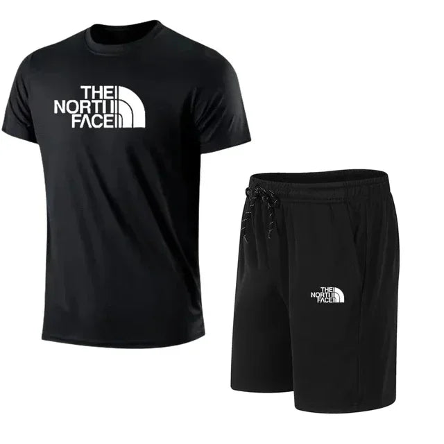 2025 New Men's Short Sleeve Sport Suit T-shirt Pants 2 Piece Set Fashionable Sportswear Casual Outdoor Running Clothing Training