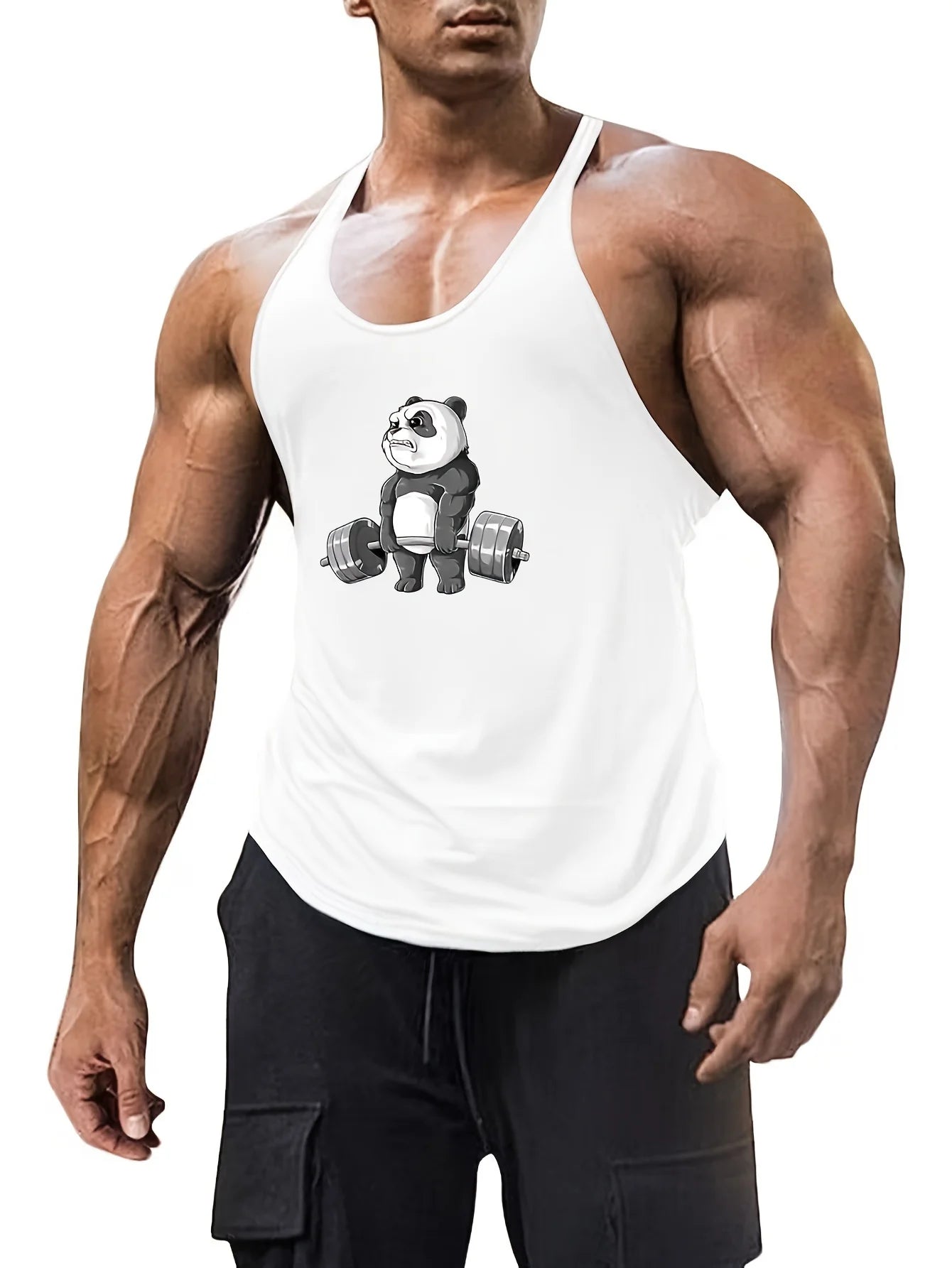 Cartoon panda print men's vest - Casual sleeveless sports vest - Breathable and comfortable top