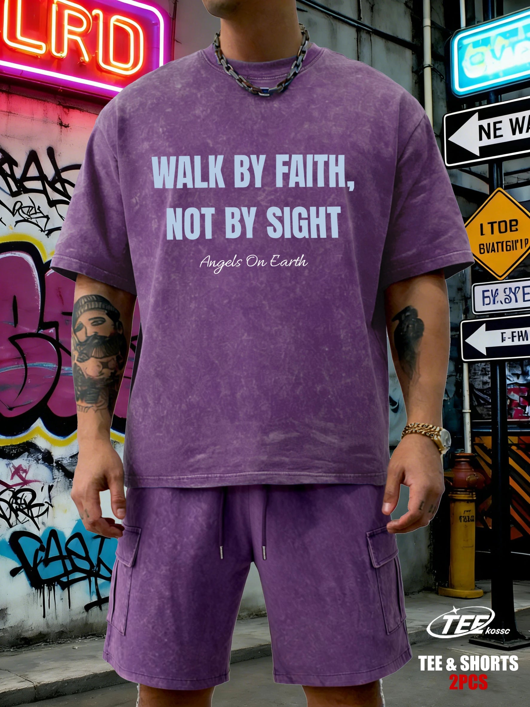 Walk By Faith Not By Sight Printed Snow Wash T-Shirts Mans Cotton T-Shirt Sportsuit Clothing Crewneck Loose Short Sleeve