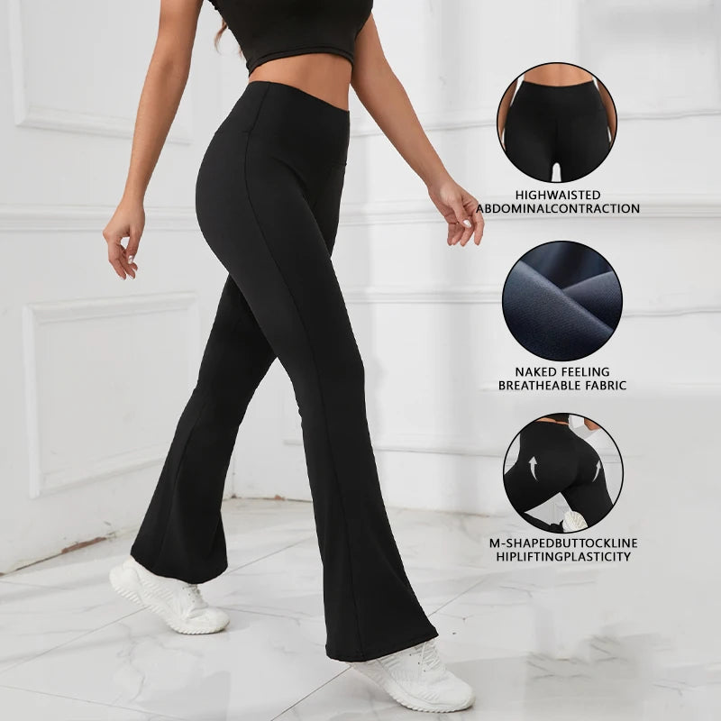 Women High Waist Flared Yoga leggings Black Bootcut Workout Leggings Stretchy breathable Casual Trousers for Gym Yoga Daily Wear