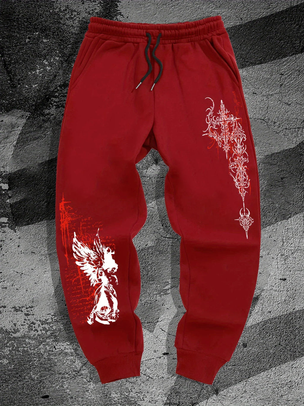 Gothic Angel Print Fashion Harajuku Versatile Solid Color Daily Outdoor Running Fitness Breathable Comfortable Men Sports Pants