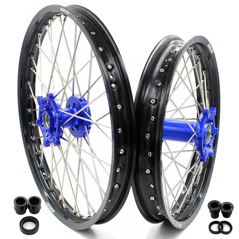【2025】 Off Road Dirt Bike Motorcycle Enduro Wheels Rims Set Fit for YAMAHA WR250R 2007-2022 Blue Hub Black Rim