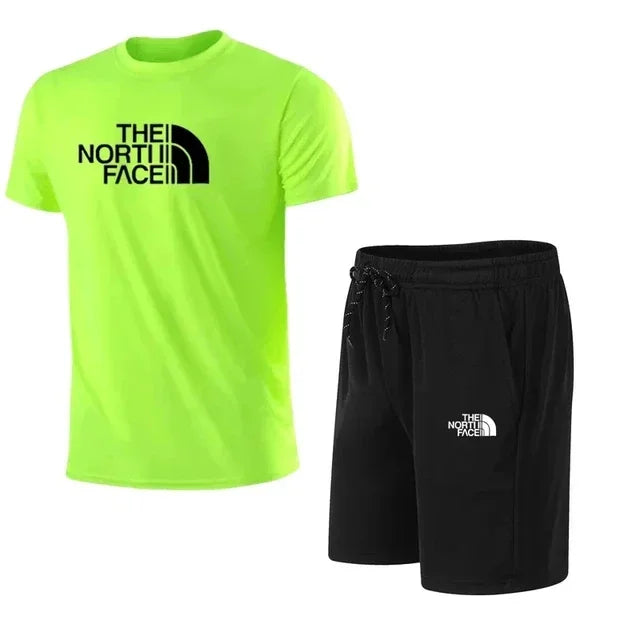 2025 New Men's Short Sleeve Sport Suit T-shirt Pants 2 Piece Set Fashionable Sportswear Casual Outdoor Running Clothing Training