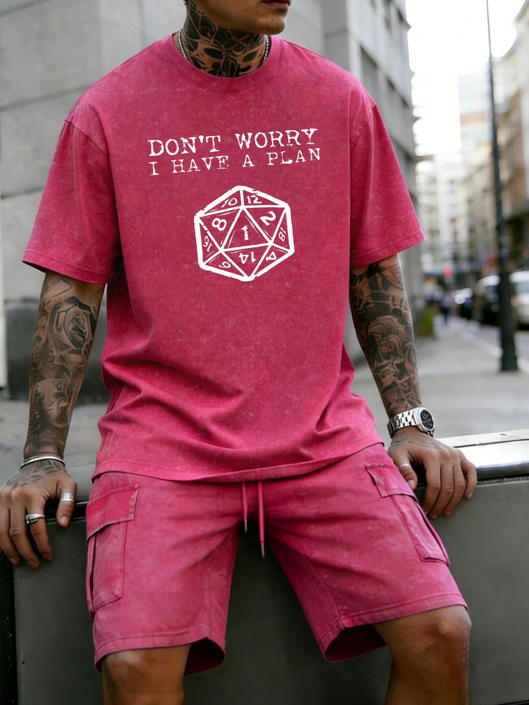 Don'T Worry I Have A Plan Pattern Washed Mans Tee Shirts Sport Casual T Shirt Summer Fashion Clothing Cotton Pocket Short Set