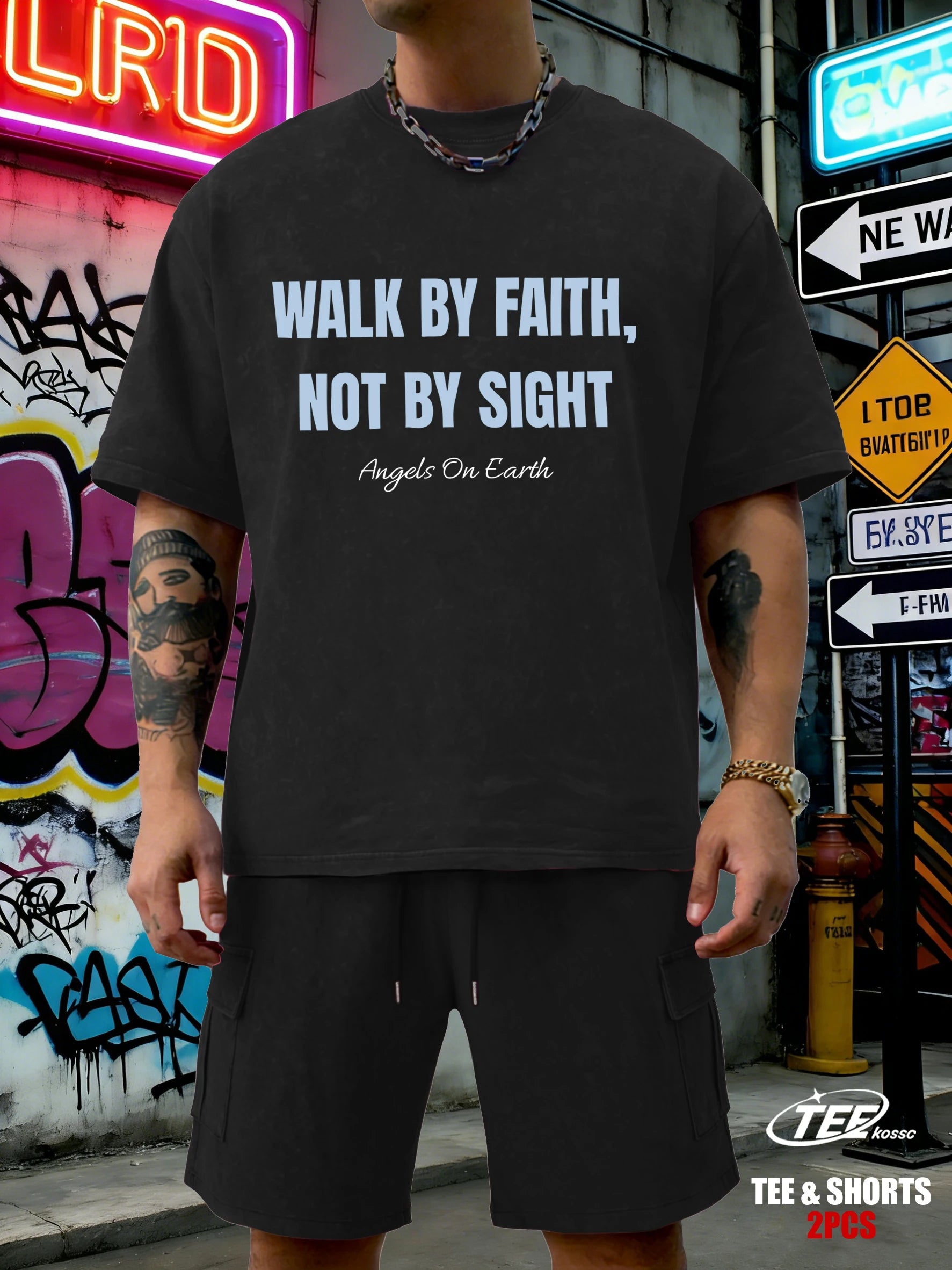 Walk By Faith Not By Sight Printed Snow Wash T-Shirts Mans Cotton T-Shirt Sportsuit Clothing Crewneck Loose Short Sleeve
