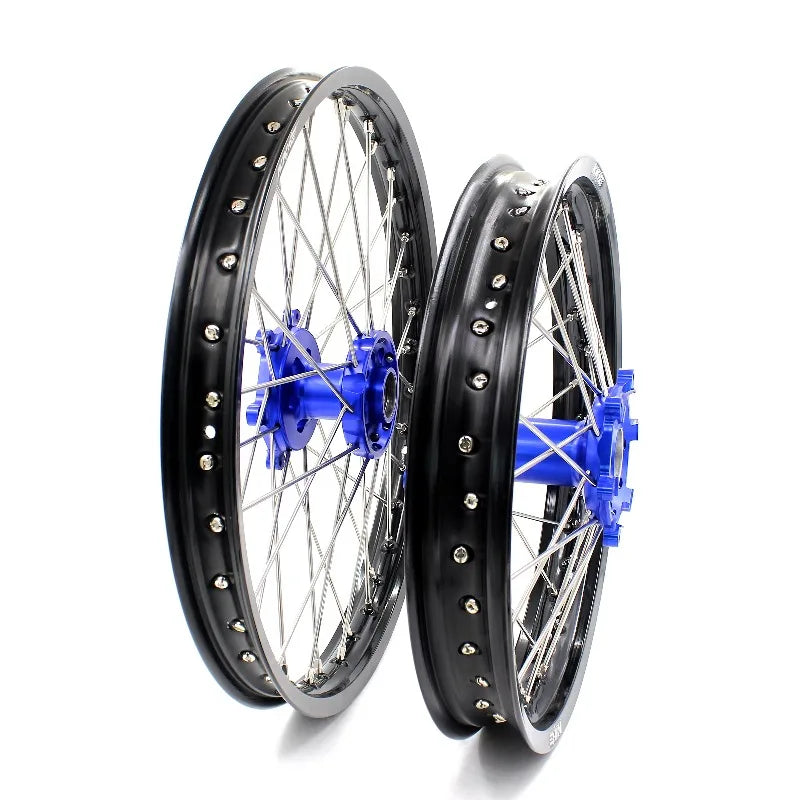 【2025】 Off Road Dirt Bike Motorcycle Enduro Wheels Rims Set Fit for YAMAHA WR250R 2007-2022 Blue Hub Black Rim