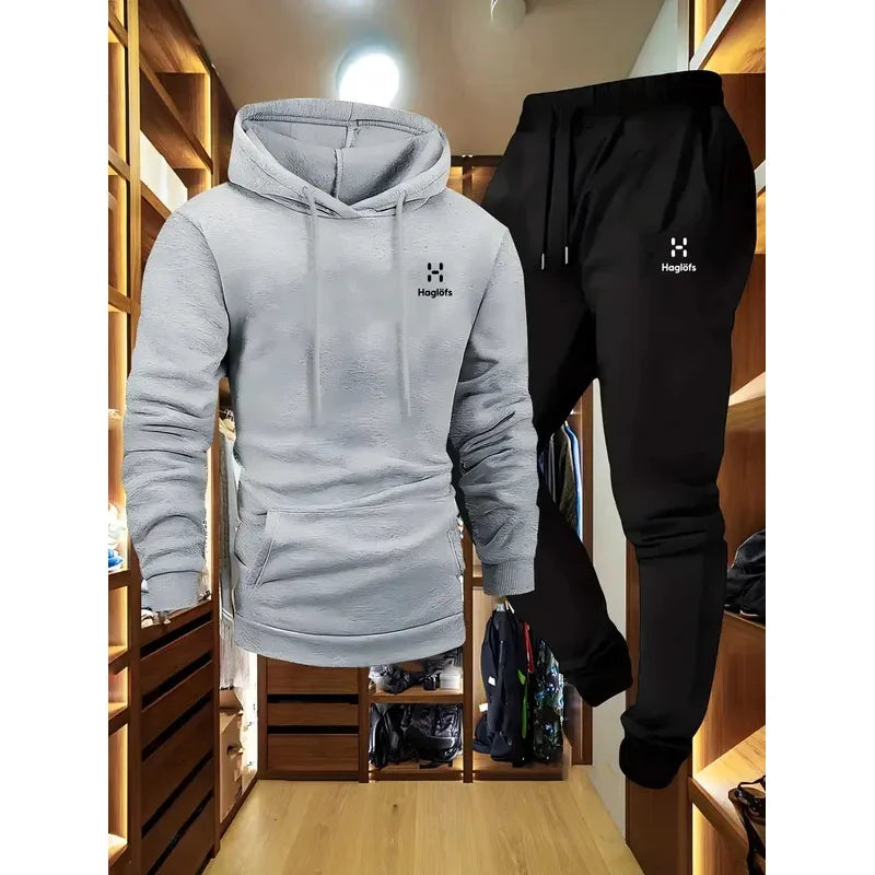 Men's Casual Two-Piece Suit Long Sleeve Hoodie Sweatshirt and Long Pants with Pockets Autumn Winter Regular Fit Outdoor Wear