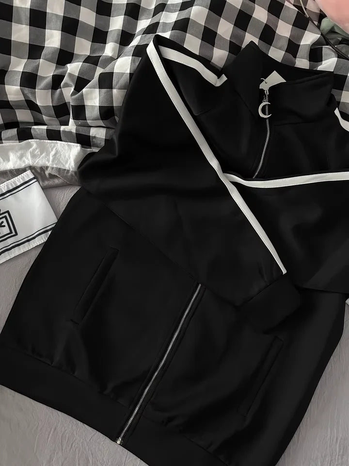 Japanese Students Daily Leisure Loose Sports Jacket Trousers Women's Subculture Y2k Black and White Sweet Spring Sweet Suit