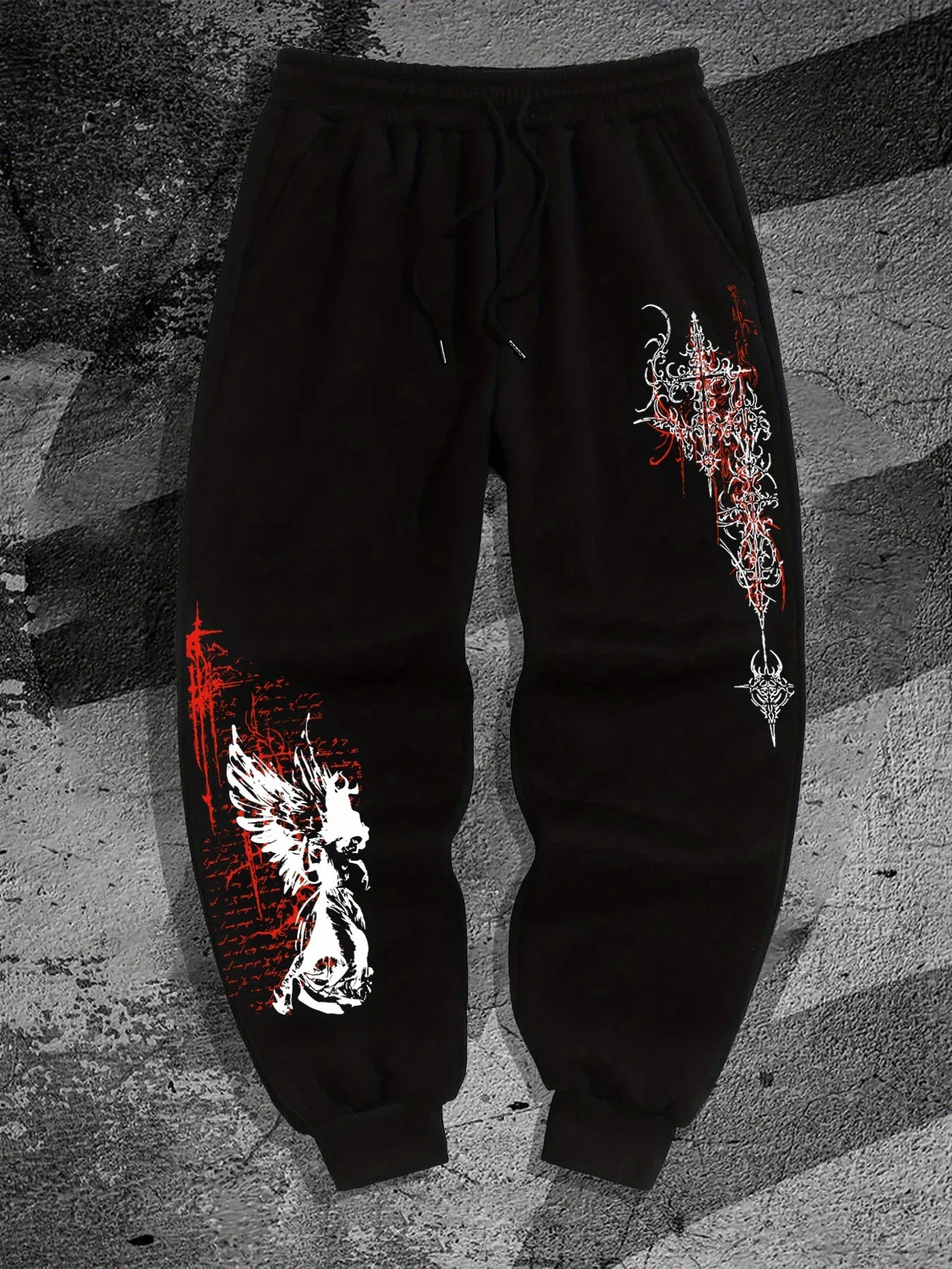 Gothic Angel Print Fashion Harajuku Versatile Solid Color Daily Outdoor Running Fitness Breathable Comfortable Men Sports Pants