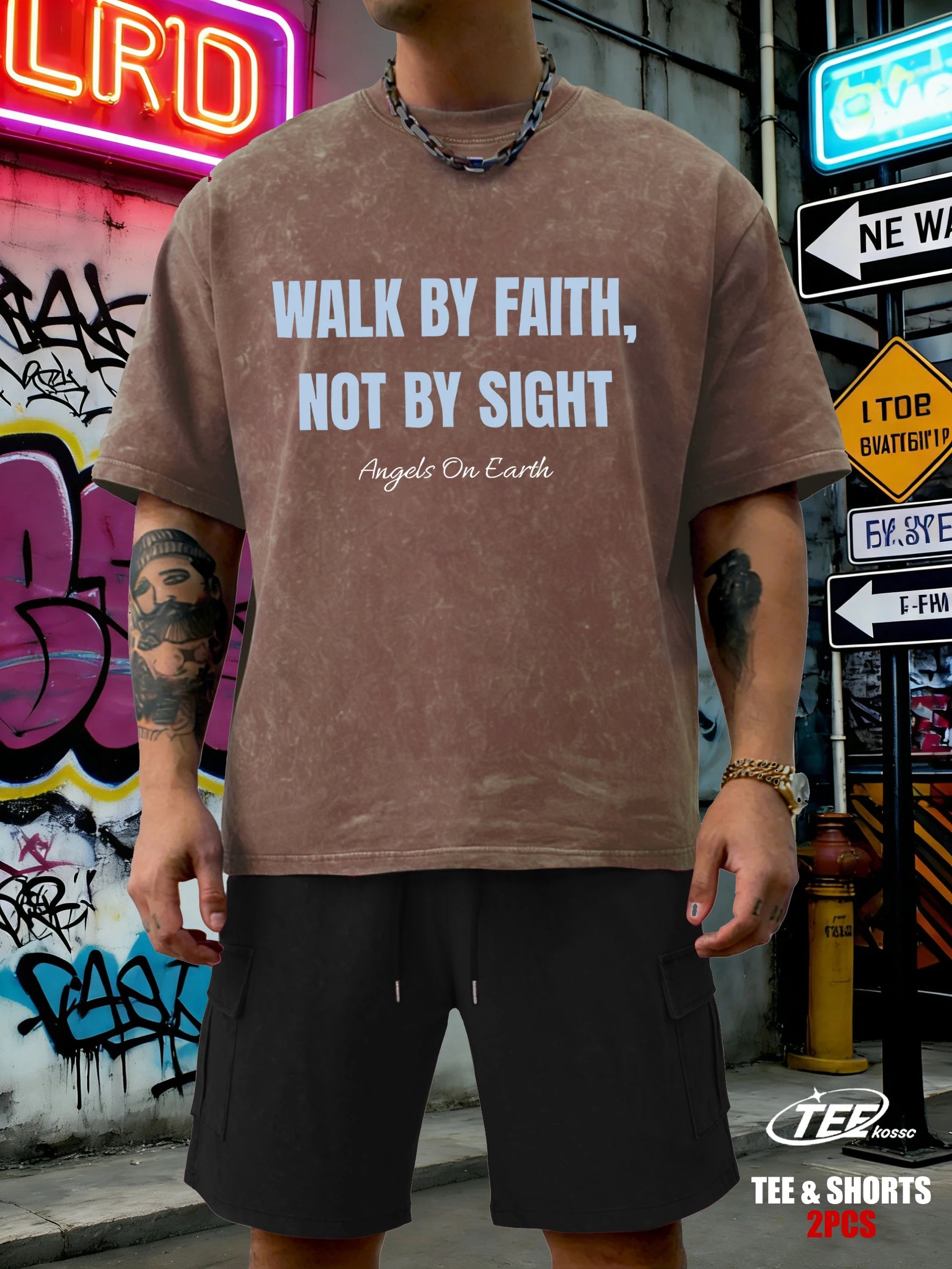 Walk By Faith Not By Sight Printed Snow Wash T-Shirts Mans Cotton T-Shirt Sportsuit Clothing Crewneck Loose Short Sleeve