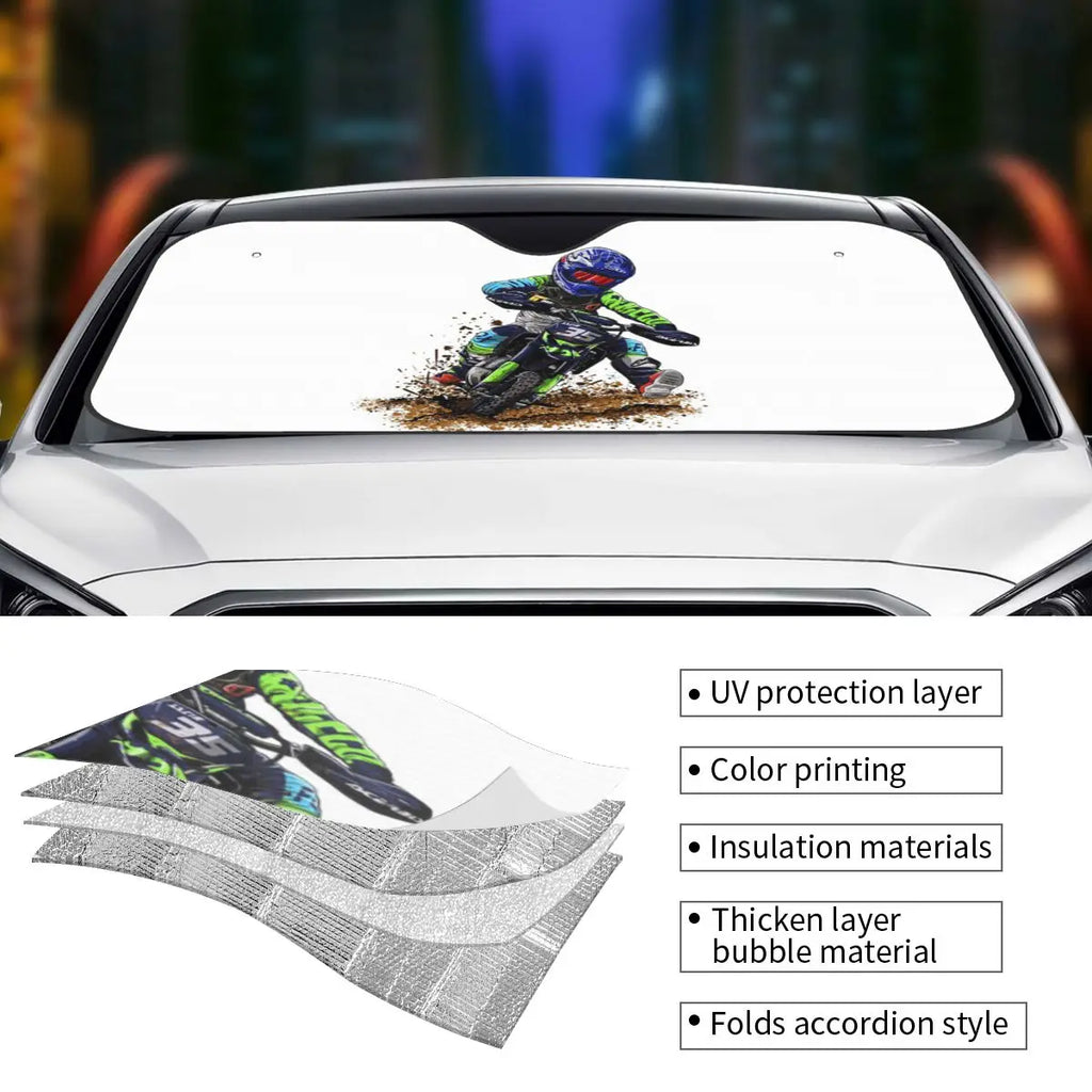 Motocross Dirt Bike Studios MX Rider 35 Sunshade Windscreen Car Front Windshield Window Sun Visor Accessories Covers