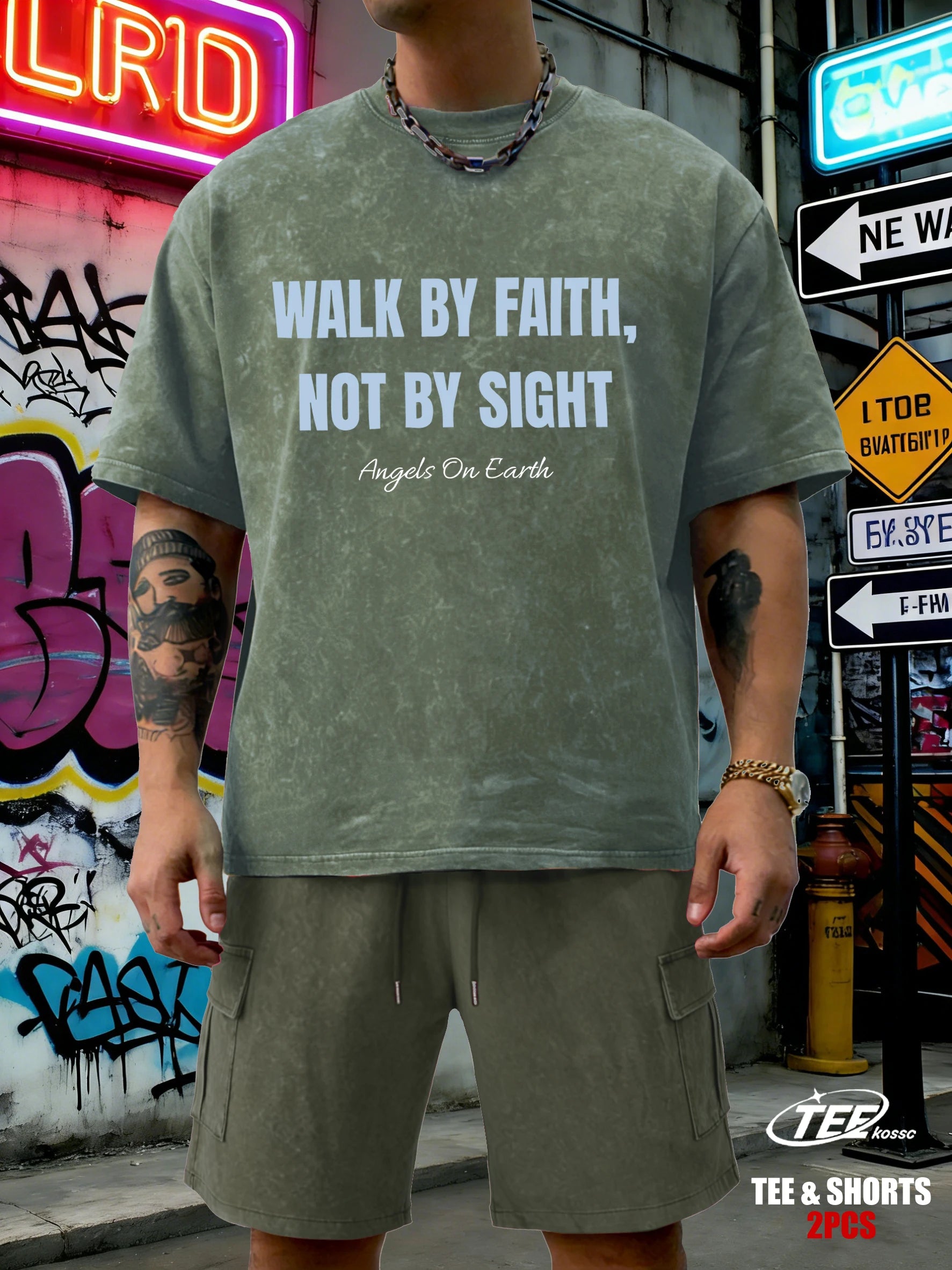 Walk By Faith Not By Sight Printed Snow Wash T-Shirts Mans Cotton T-Shirt Sportsuit Clothing Crewneck Loose Short Sleeve
