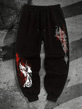 Gothic Angel Print Fashion Harajuku Versatile Solid Color Daily Outdoor Running Fitness Breathable Comfortable Men Sports Pants