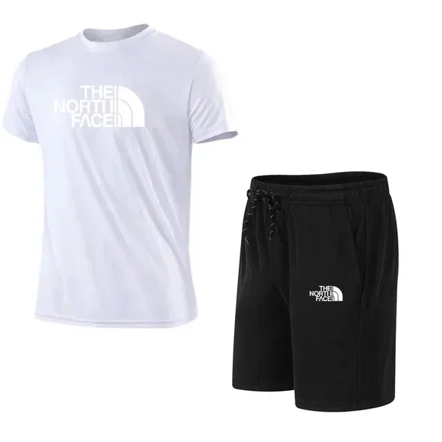2025 New Men's Short Sleeve Sport Suit T-shirt Pants 2 Piece Set Fashionable Sportswear Casual Outdoor Running Clothing Training