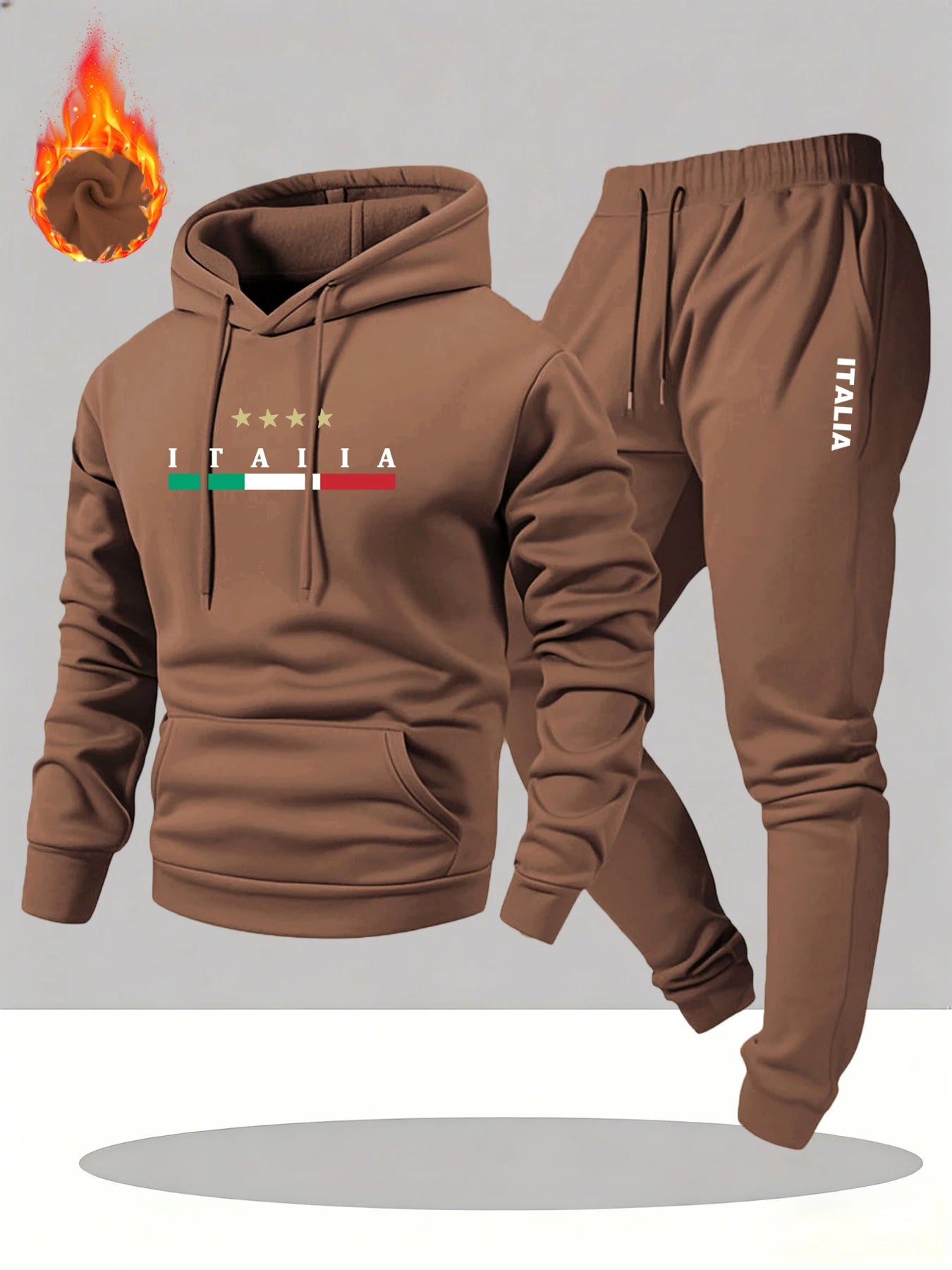 2026 ITALIA Printed Sportswear Set Men's Hooded Sweatshirt Long Pants Set Spring and Autumn Casual Warm Streetwear Male Clothing