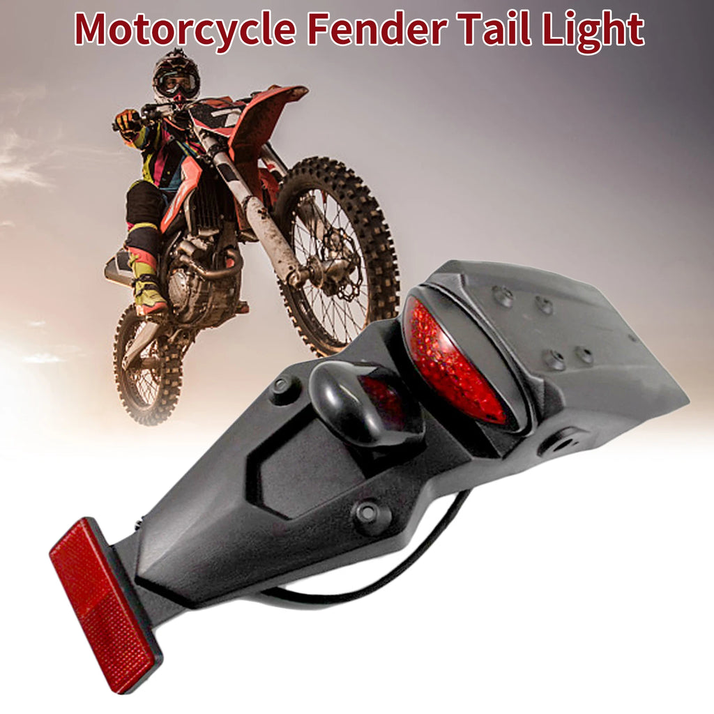 Motorcycle Fender Tail Light 12V 3W Red LED Brake Stop Lamp License Plate Light ABS Black and Red for Off-Road Dirt Bike, 1