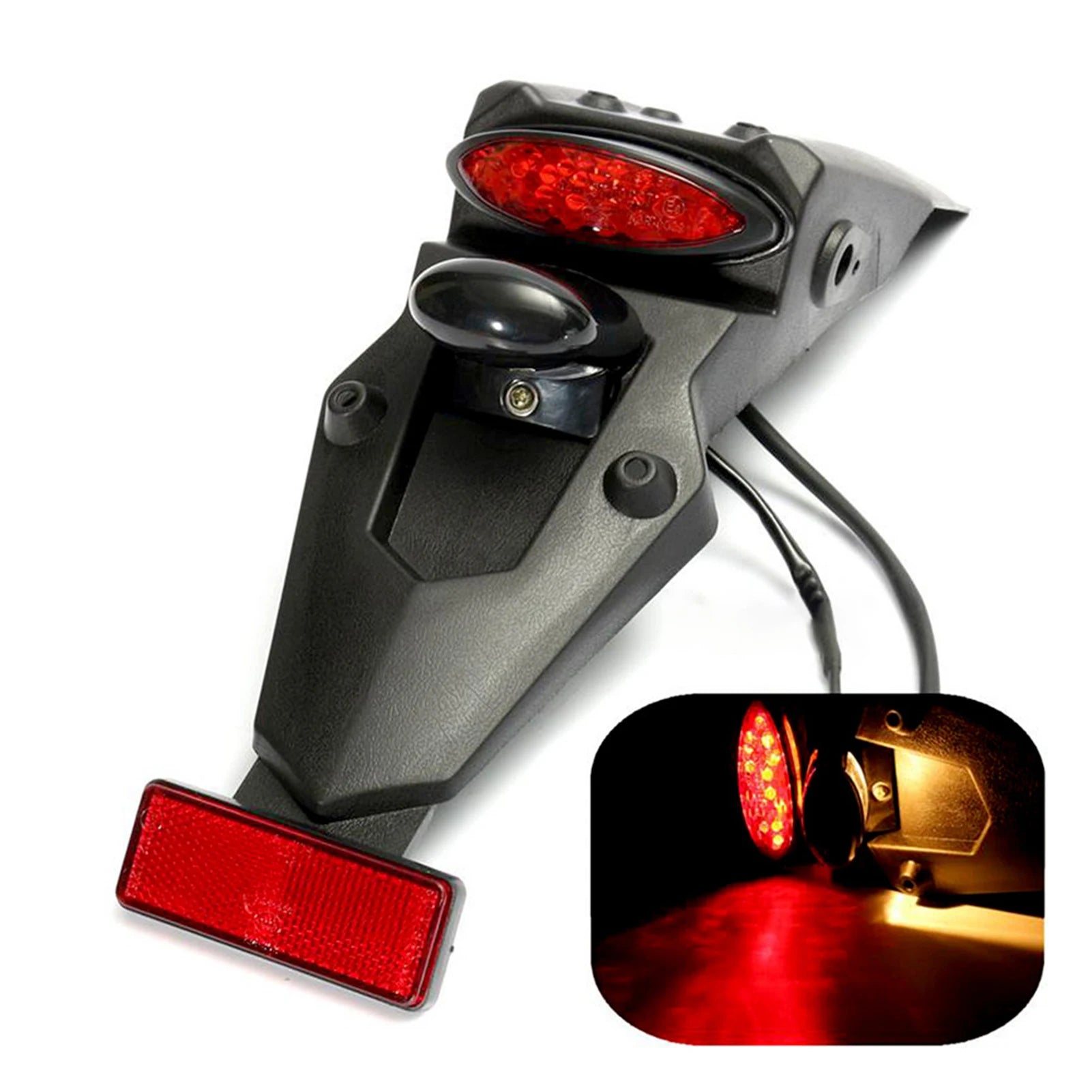 Motorcycle Fender Tail Light 12V 3W Red LED Brake Stop Lamp License Plate Light ABS Black and Red for Off-Road Dirt Bike, 1