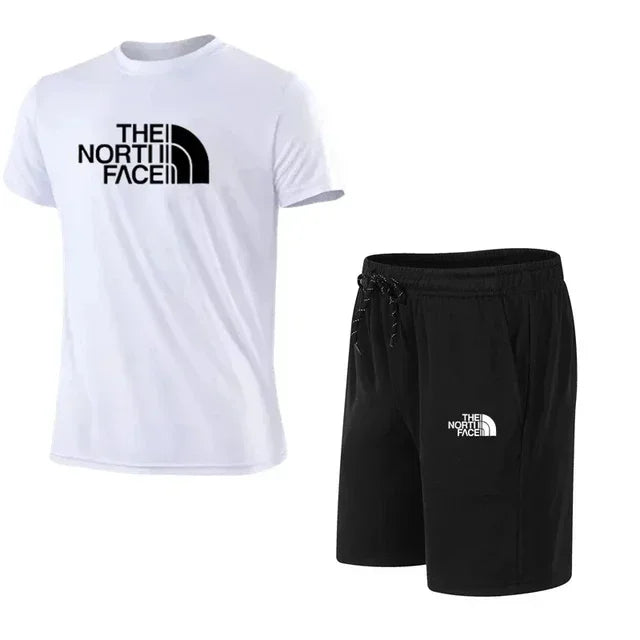 2025 New Men's Short Sleeve Sport Suit T-shirt Pants 2 Piece Set Fashionable Sportswear Casual Outdoor Running Clothing Training