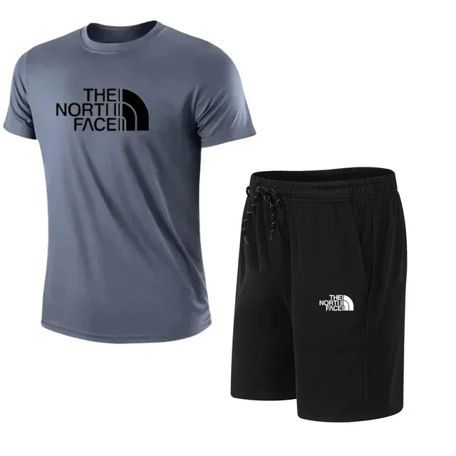2025 New Men's Short Sleeve Sport Suit T-shirt Pants 2 Piece Set Fashionable Sportswear Casual Outdoor Running Clothing Training