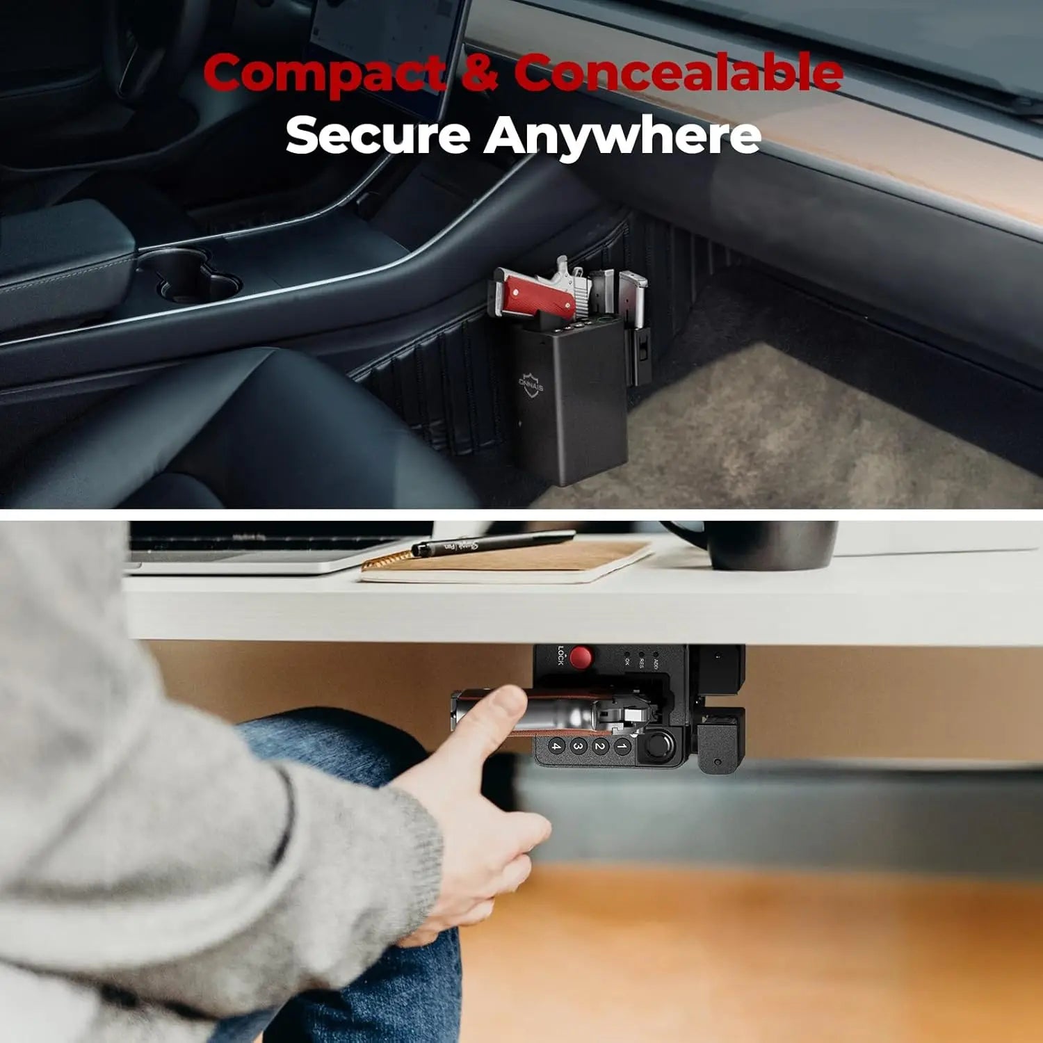 Biometric Pistol Safe with Fingerprint Lock for Quick Access in Car or Bedside, Secure Handgun Storage for Men