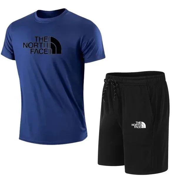 2025 New Men's Short Sleeve Sport Suit T-shirt Pants 2 Piece Set Fashionable Sportswear Casual Outdoor Running Clothing Training