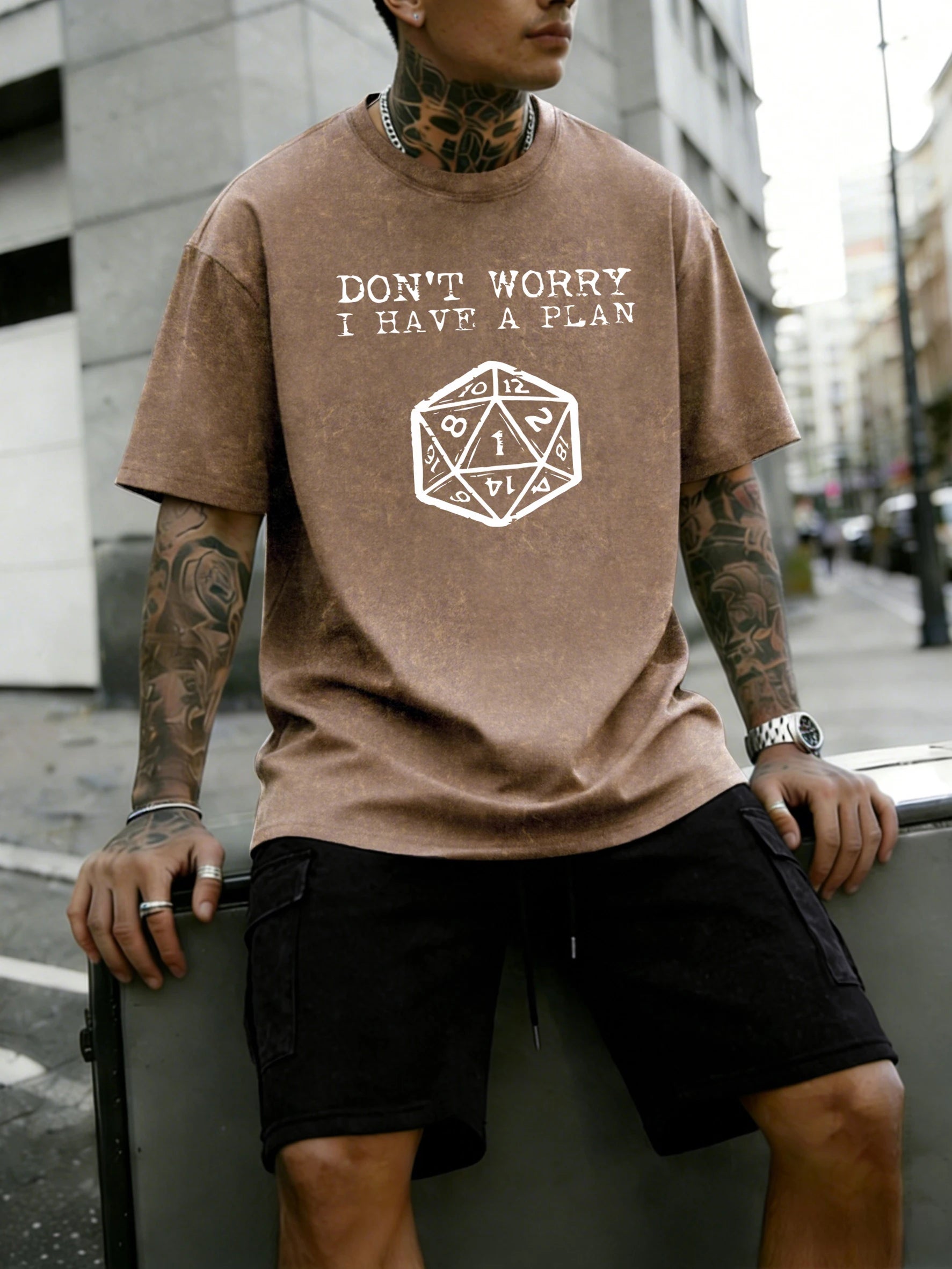 Don'T Worry I Have A Plan Pattern Washed Mans Tee Shirts Sport Casual T Shirt Summer Fashion Clothing Cotton Pocket Short Set
