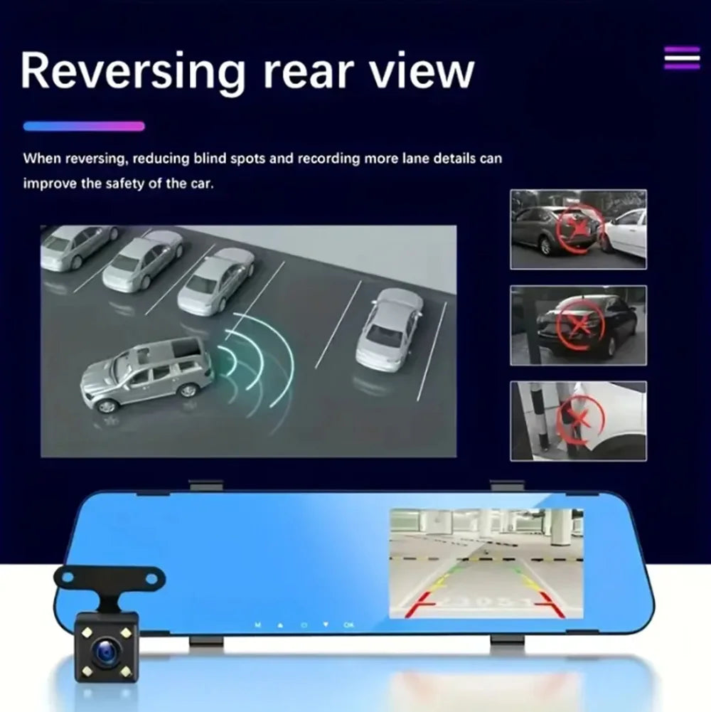 Dual-Len Dash Cam for Cars ultra-thin 4.3Inch Rearview Mirror DVR Car 1080P Video Recorder Front Rear View Camera car recording