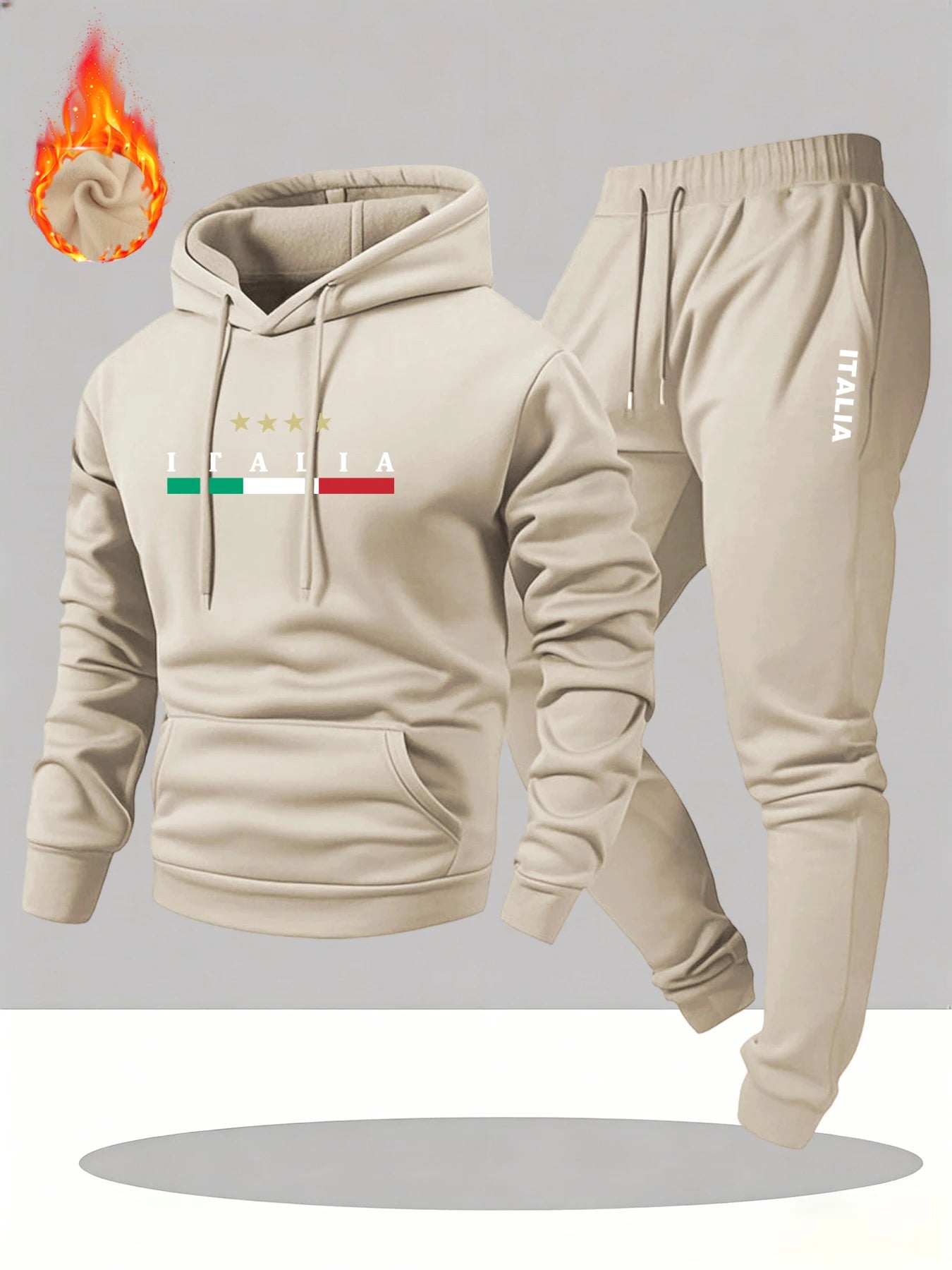 2026 ITALIA Printed Sportswear Set Men's Hooded Sweatshirt Long Pants Set Spring and Autumn Casual Warm Streetwear Male Clothing