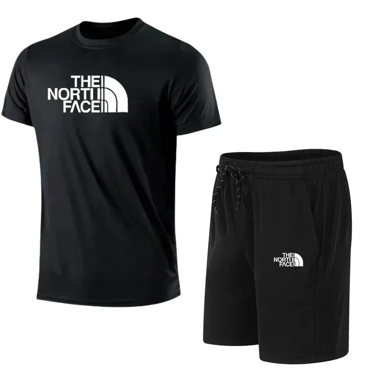 2025 New Men's Short Sleeve Sport Suit T-shirt Pants 2 Piece Set Fashionable Sportswear Casual Outdoor Running Clothing Training