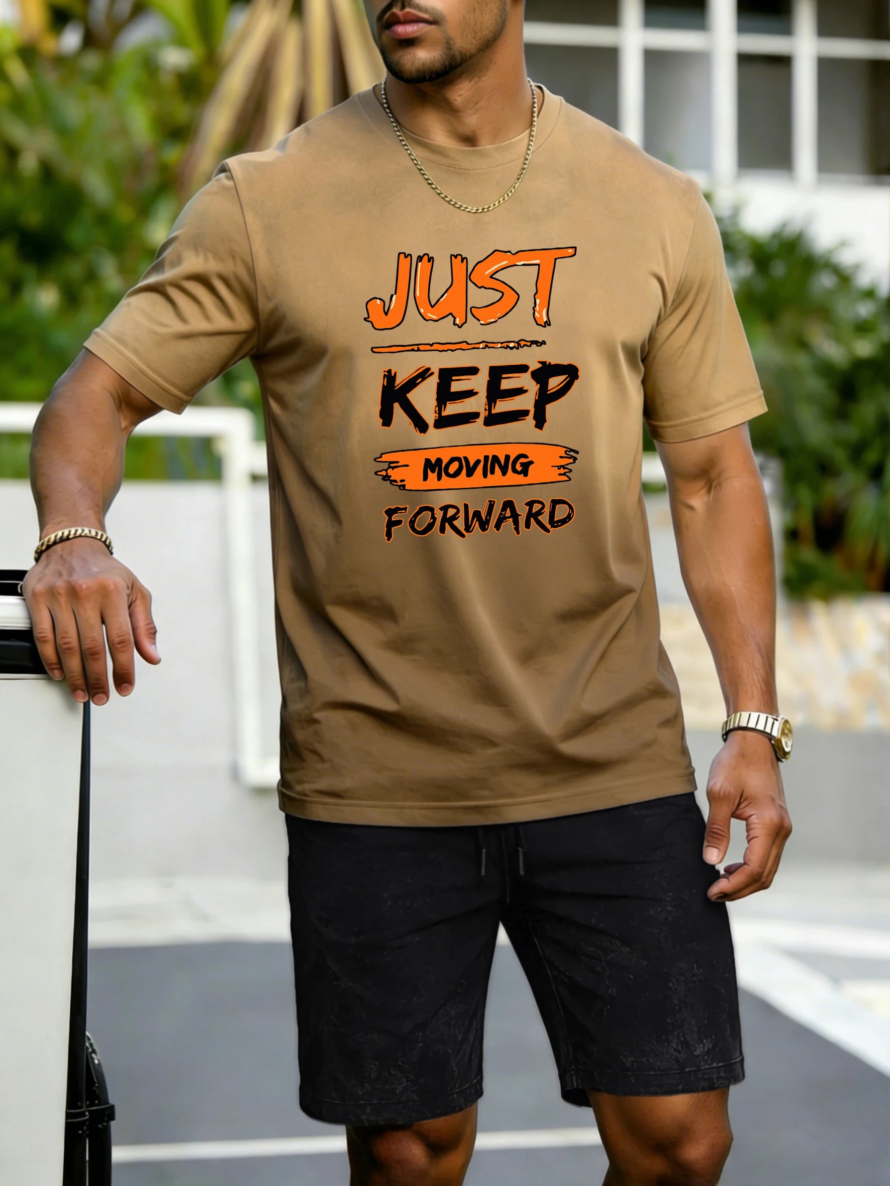 Just Keep Moving Forward Print Tie-Dye T Shirt Male Cotton Fashion Washed Shorts Casual Sport Clothing Set Loose Short Sleeve