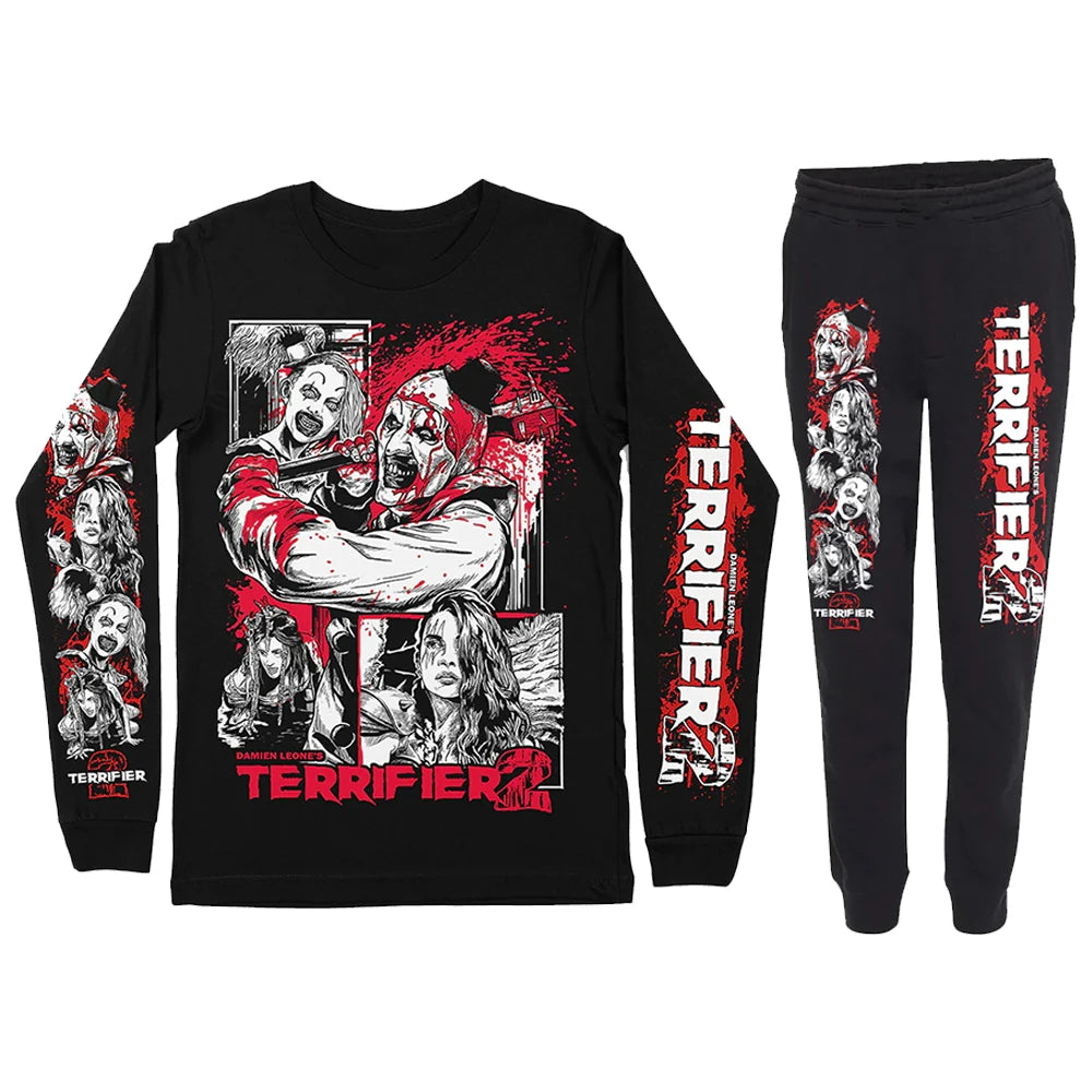 Terrifier Halloween Cosplay 3D Print Men's Sportswear Set Long-Sleeved T Shirt Pants 2-Piece Set Oversized Pullover Men Clothing