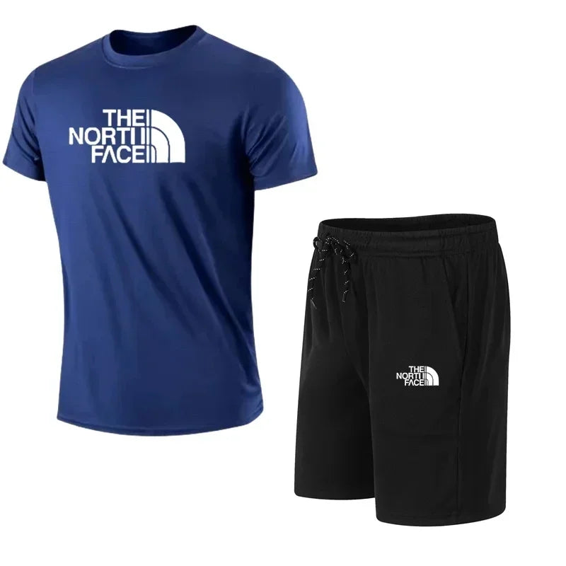 2025 New Men's Short Sleeve Sport Suit T-shirt Pants 2 Piece Set Fashionable Sportswear Casual Outdoor Running Clothing Training